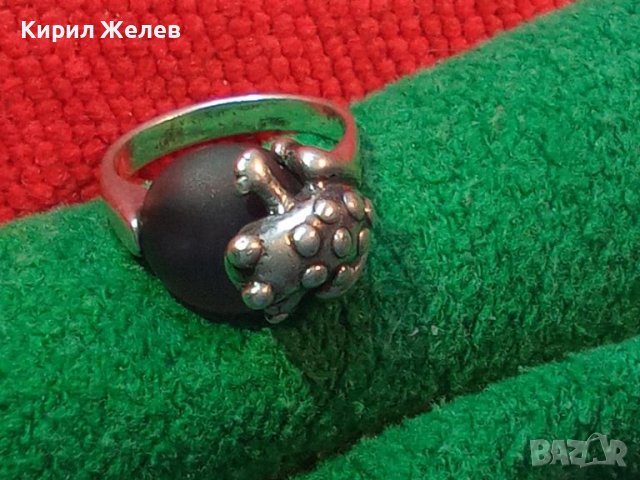 СТАР ФИГУРАЛЕН СРЕБЪРЕН ПРЪСТЕН ЖАБКА СРЕБРО 925 с ШЛИФОВАН ОПУШЕН ПЛАНИНСКИ КРИСТАЛ КВАРЦ 44256