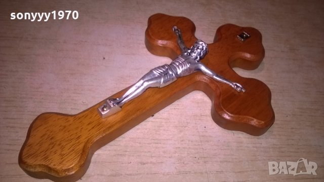 Дървен кръст с христос-бронз/сребро-20Х13см-внос швеицария, снимка 3 - Колекции - 27397901