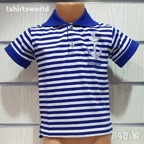 Нова детска моряшка блуза/риза с трансферен печат Котва, с яка, 4-5 години, снимка 1