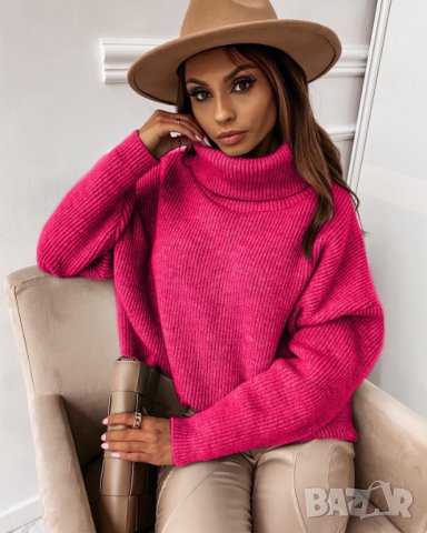 Дамски къс пуловер с яка 5 цвята, снимка 3 - Блузи с дълъг ръкав и пуловери - 43156137