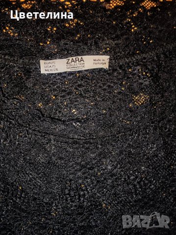 Дамска черна прозрачна блуза с бродерия на ZARA размер S цена 20 лв., снимка 3 - Корсети, бюстиета, топове - 42963935