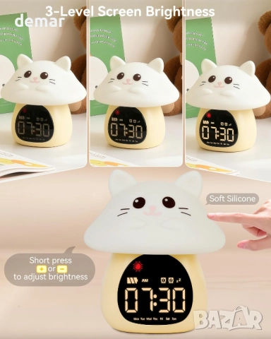 Yiliaw Будилник за сън с нощна RGB светлина за деца, 6 алармени тона и бял шум, коте, снимка 7 - Детски нощни лампи - 52088193