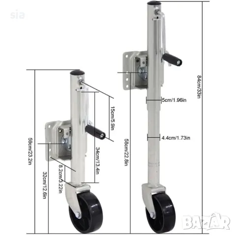 Опорно колело за ремарке с планка, поцинкована стомана, Регулируема височина, снимка 3 - Ремаркета - 42120241
