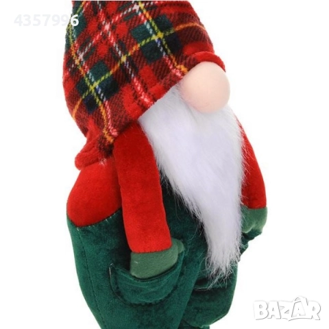 Коледна фигура Дядо Коледа - гномч със зелен кадифен гащеризон, 70см, снимка 4 - Декорация за дома - 52393225