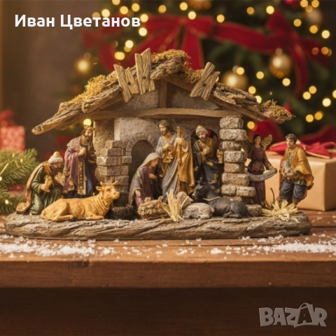 Коледен комплект „Рождество Христово“ – сцена с ясли и фигурки