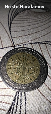 монета от 2 евро с изместен център 2000Г. ФРАНЦИЯ (ЛИБЕРТИ) , снимка 2 - Нумизматика и бонистика - 53322652