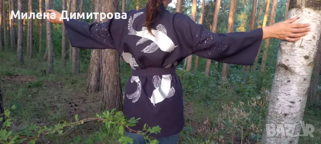 Ръчно рисувано ленено кимоно , снимка 6 - Сака - 48883086