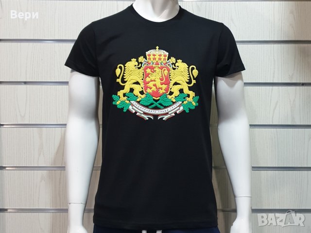 Нова мъжка черна тениска с релефен трансферен печат Герб на България , снимка 10 - Тениски - 28017520