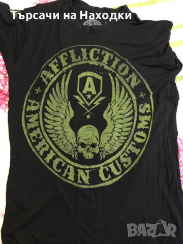 Мъжка тениска Affliction American Customs Black & Green Skull