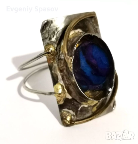 Винтидж Ръчно изработена Гривна La Tappy, Френски Бруталист Модернист от 1970-те, снимка 4 - Гривни - 51591276