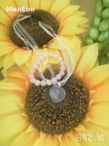 Комплект гривна и колие от розов кварц, снимка 2 - Бижутерийни комплекти - 37998656