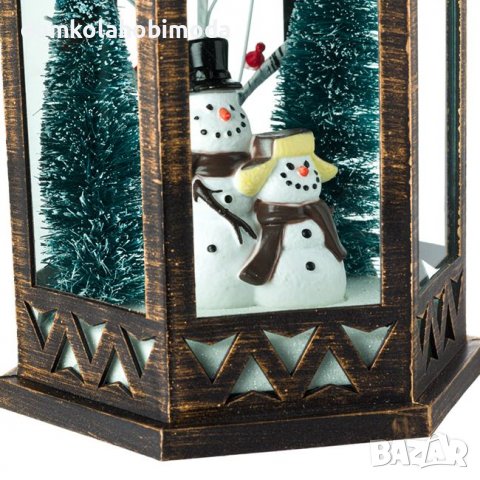 Коледен фенер, LED осветление, Снежни чосеци с елхи и сняг, снимка 3 - Декорация за дома - 38498561