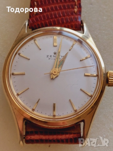 Златен 18к Мъжки часовник Zenith-автомат 1950-70/ ZENITH PILOT cal.120 позлата,1560 лв., снимка 16 - Мъжки - 52002319