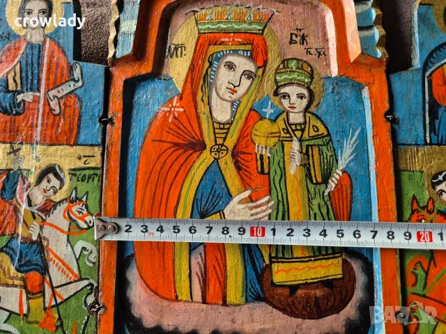 Възрожденска Домашна Икона Триптих Перфектна оригинал 19 век , снимка 7 - Икони - 47725243