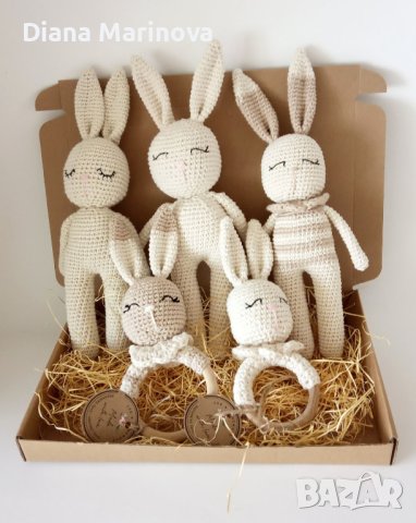 Зайчета ръчна изработка, плетени зайчета, играчка за бебе, неутрален цвят зайче, снимка 10 - Други - 40227550