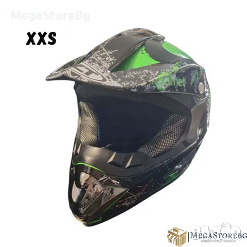 Детска Крос Каска 125 - XXS - Black/Green, снимка 1