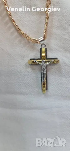 Стоманен синджир с кръс в цвят злато 2бр, 56см. / 60см., снимка 8 - Колиета, медальони, синджири - 48984381