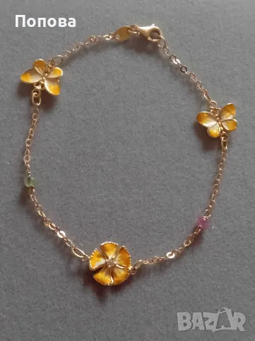 Уникални!Маркова италианска златна гривна 18к. и сребърен  медальон с пеперуди ипозлата  , снимка 15 - Колиета, медальони, синджири - 35680985