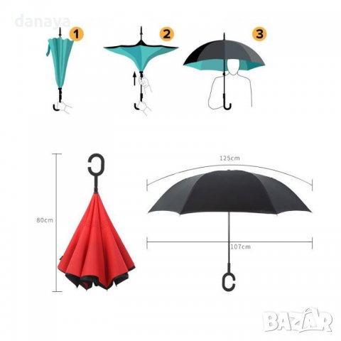 3125 Обърнат чадър двупластов противоветрен чадър с обратно затваряне, снимка 5 - Други - 38205115