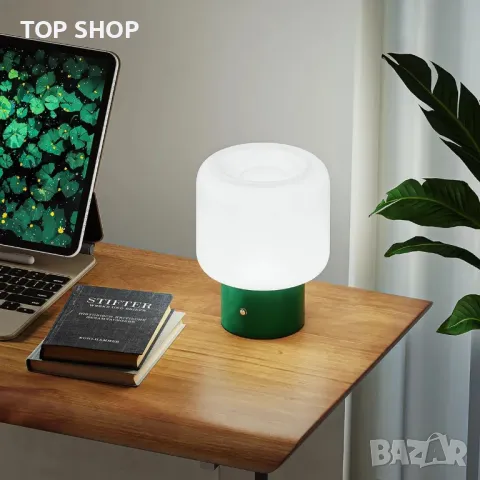 FANHAO сензорна лампа за нощно шкафче, преносима безжична лампа-гъба с абажур от опалово стъкло, снимка 3 - Настолни лампи - 49546593