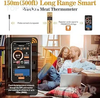 500 фута безжичен термометър за месо, интелигентен Bluetooth термометър, снимка 6 - Друга електроника - 48724123
