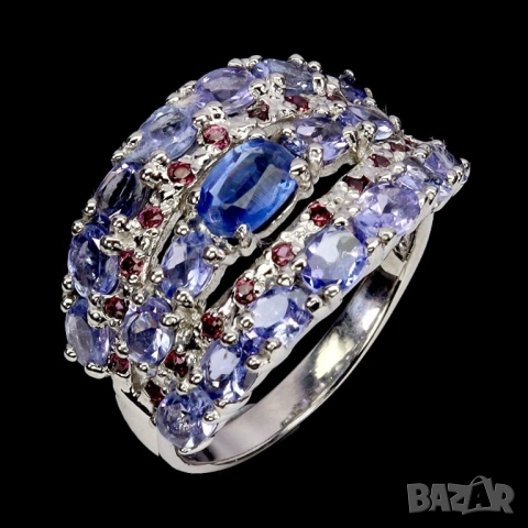 925 сребърен пръстени с кианит, нефрит, аквамарин, гранат,  подходящи за подарък, снимка 2 - Пръстени - 51769200