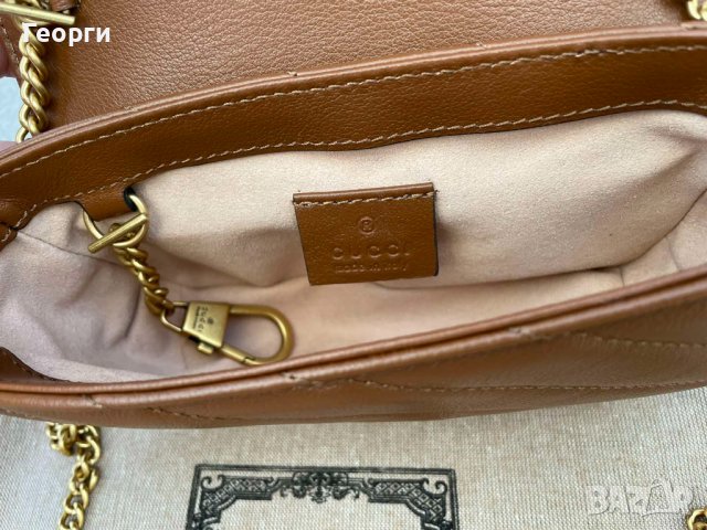 Gucci Кафява коженa Marmont Супер мини чанта Гучи GG лого Made in Italy, снимка 11 - Чанти - 43492214