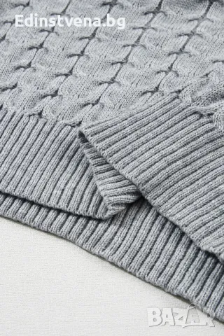 Дамски пуловер в сиво с къс ръкав и поло яка, снимка 9 - Блузи с дълъг ръкав и пуловери - 48577322