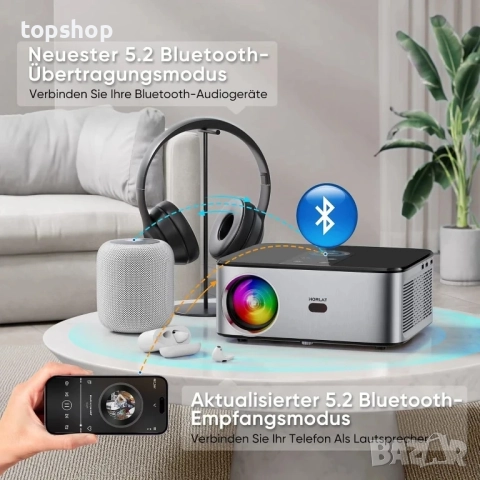 НОВ, ПРОВЕРЕН HORLAT Проектор с 300", 4K, 25000 лумена, оригинален 1080P WiFi Bluetooth проектор..., снимка 6 - Плейъри, домашно кино, прожектори - 51628719