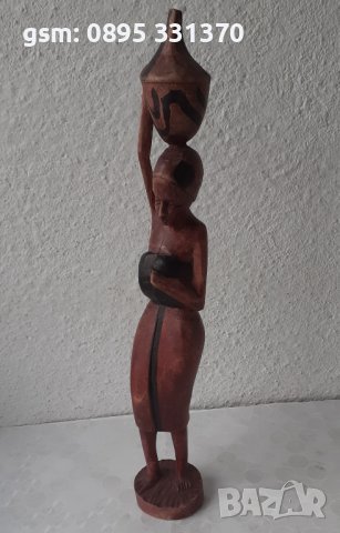 висока 35 см дървена фигура, жена, дърворезба, дърво, пластика, снимка 3 - Статуетки - 39516745