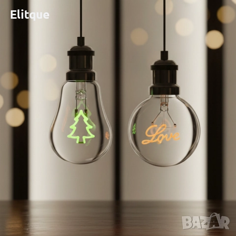 Коледна LED декоративна крушка с фигура – Елха / Love – Топъл празничен акцент за дома и подарък, снимка 6 - Други - 52629405