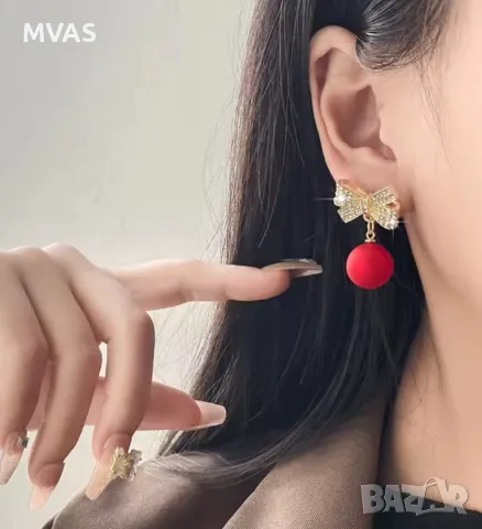 Нови коледни обеци топки Червени Коледни парти обици, снимка 2 - Обеци - 48205848