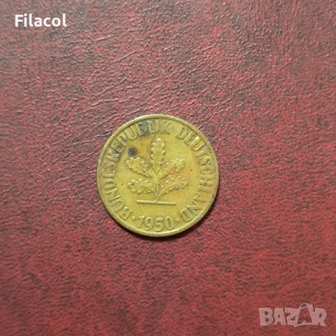 Германия 10 пфенига 1950 година МД 'D' - Мюнхен, снимка 2 - Нумизматика и бонистика - 52920265