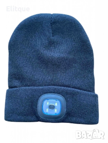 Плетена шапка със светещ челник по средата от LED светлини, снимка 3 - Шапки - 52778358