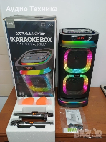 Чисто нова караоке колона Brodu BTS 1989. Акумулаторна с 2бр. микрофони и дистанционно. , снимка 3 - Тонколони - 52828421
