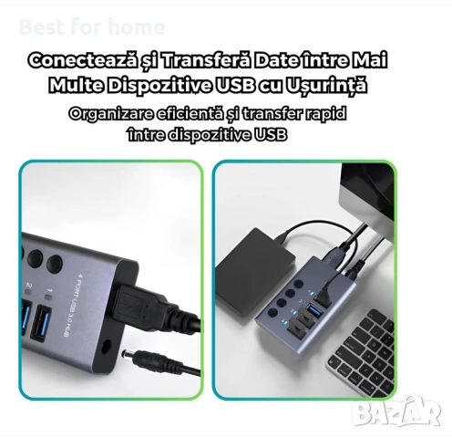 4-в-1 USB 3.0 Хъб PRESTIGE CHARGE® – Алуминиев корпус, 5Gbps трансфер и 36W захранване, снимка 3 - USB кабели - 53237882