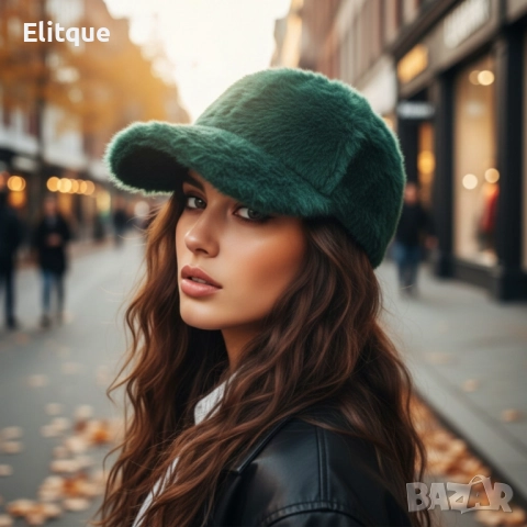 Топла дамска шапка с козирка – зимен пухкав модел, снимка 3 - Шапки - 52672599