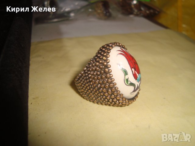 МАСИВЕН СТАР ВИНТИДЖ ПОЗЛАТЕН БРОНЗОВ ПРЪСТЕН РЯДЪК ОГРОМЕН РЪЧНО РИСУВАН ПОРЦЕЛАН 17114, снимка 13 - Пръстени - 33049618