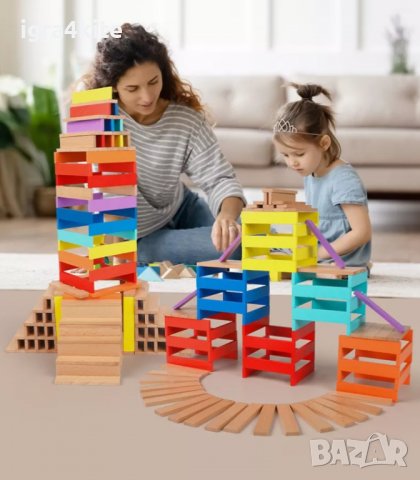 Креативен строител 100 бр. с дървени пластини от масивно дърво City Blocks, снимка 2 - Образователни игри - 36816217