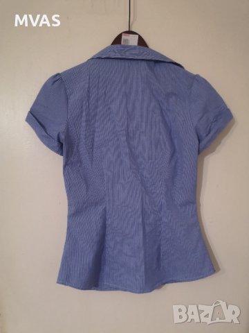 Нова H&M дамска риза с къс ръкав синьо бяло райе S размер офис, снимка 2 - Ризи - 37137837
