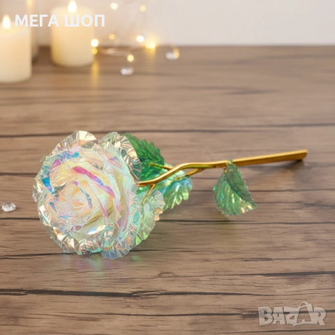 Роза в цветовете на дъгата – изискан подарък за любов и благодарност, снимка 3 - Изкуствени цветя - 52907605