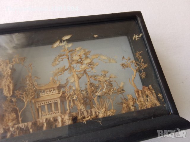  ВИНТИДЖ КИТАЙСКА РЪЧНО РЕЗБОВАНА КОРКОВА ДИОРАМА  ПРОИЗВЕДЕНАВЪВ ФУДЖИАН КИТАЙ   Размер  18см/13см,, снимка 8 - Антикварни и старинни предмети - 43172107