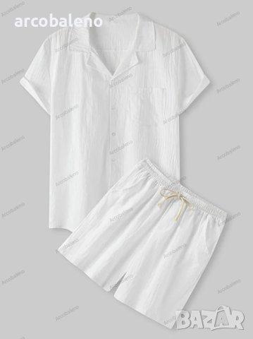 Мъжки летен комплект риза с къси ръкави и къси панталони от памучно ленено платно, 6цвята , снимка 4 - Спортни дрехи, екипи - 40406669