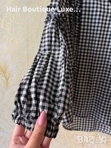 Gina Tricot Черно бяла блуза с буфан ръкав 🖤🤍, снимка 4 - Блузи с дълъг ръкав и пуловери - 44067157