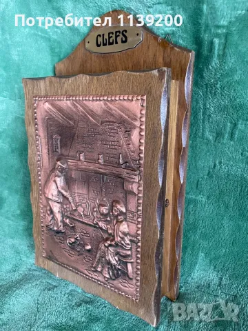 Френска винтидж кутия за ключове огнище мед дърво масив, снимка 3 - Декорация за дома - 48160360