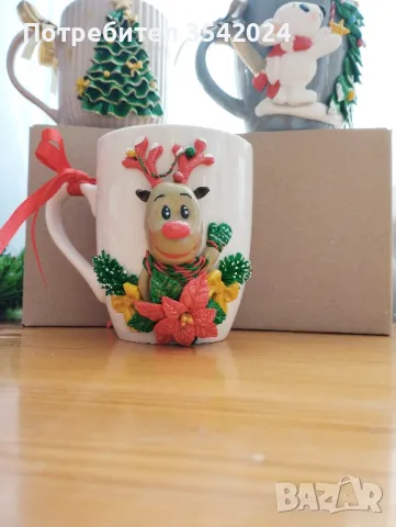 Коледни чаши с декорация от полимерна глина , снимка 4 - Други - 48336201