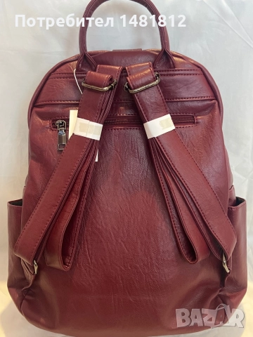 Дамска кожена раничка в цвят бордо, снимка 3 - Раници - 52975073