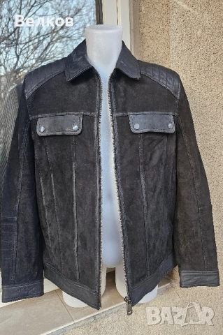 Мъжко кожено яке от велур и естествена кожа – размер L - цена 250 евро, снимка 2 - Якета - 52433533