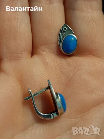 Арт сребърни обеци с тюркоаз , снимка 2 - Обеци - 35501159