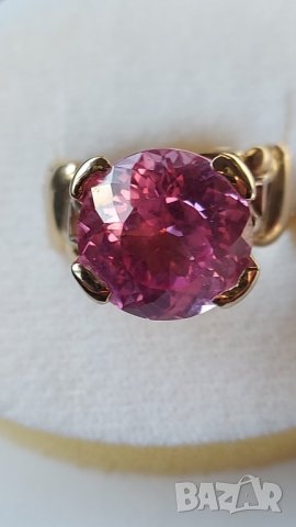 Златен руски пръстен с розов сапфир, снимка 2 - Пръстени - 43582668